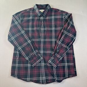 Orvis Flannel Shirt Men XL Red Black White Plaid Cotton Pocket Classic
